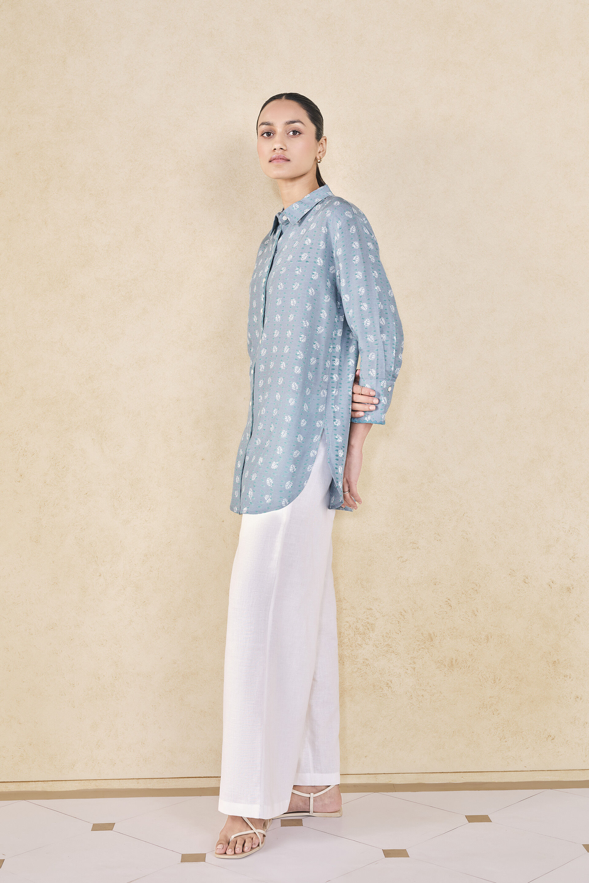 Seaway Hand-block Printed Linen Shirt - Blue, Blue, image 3